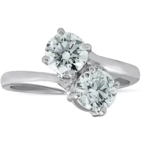 1 1/2 Ct Two Stone Diamond Forever Us Engagement Ring 14k White Gold