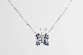 16” 14k White Gold 0.08ctw Diamond 1.14ctw Sapphire Butterfly Necklace (4.90g.)