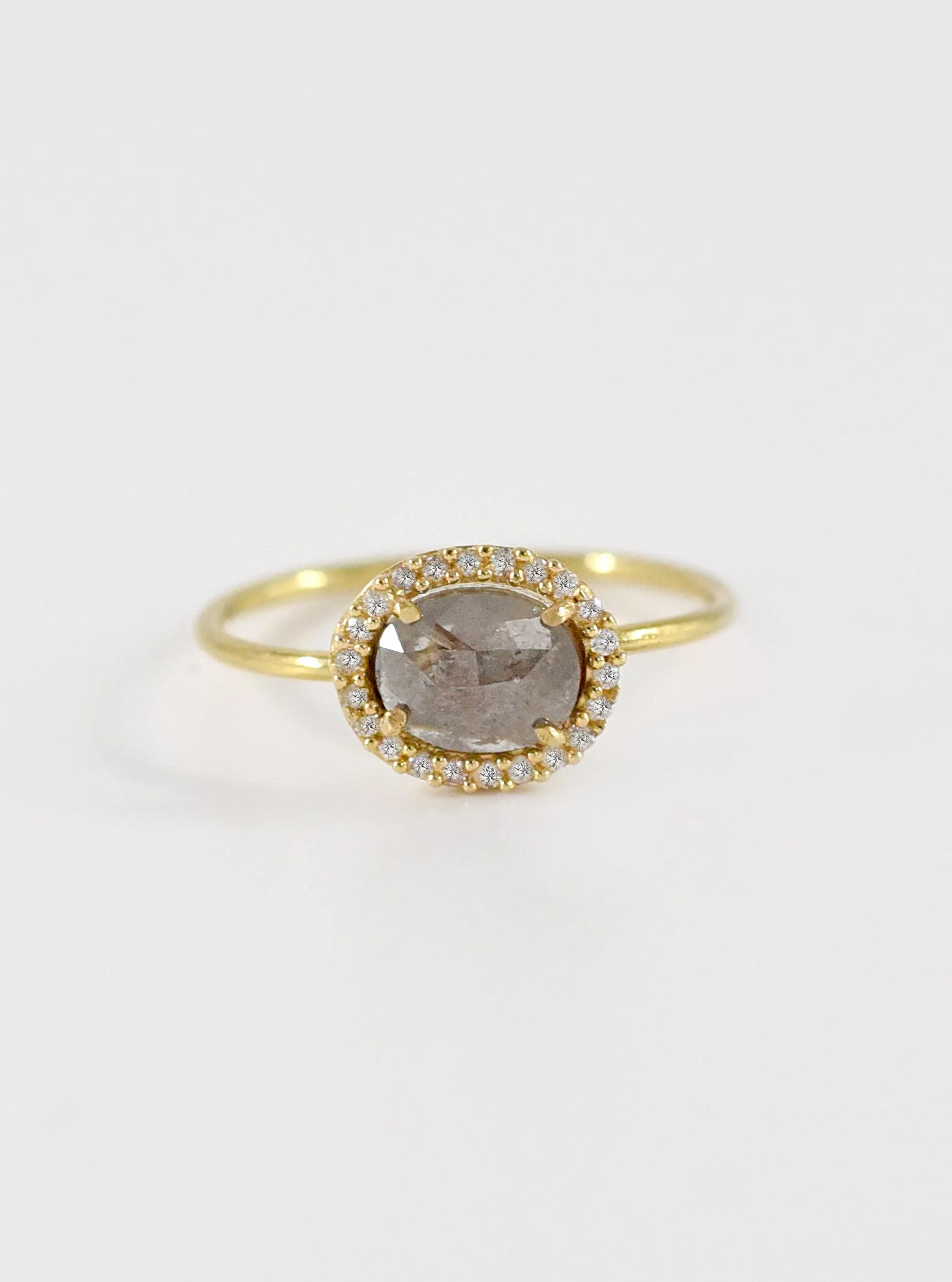 18K Solid Gold Natural Salt And Pepper Diamond Ring