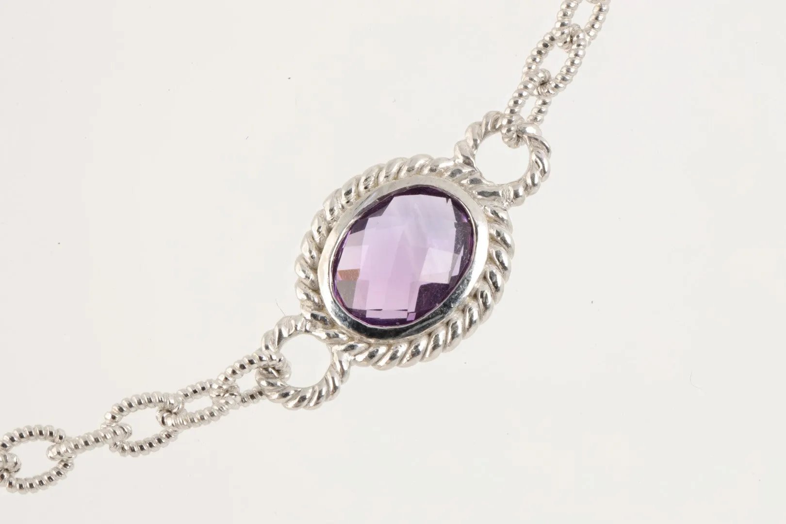 18" Judith Ripka Silver Purple Stone & Cubic Zirconia Station Necklace (21.54g.)