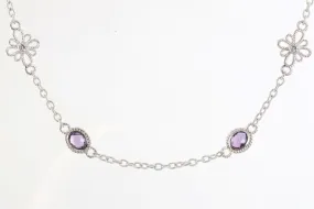 18" Judith Ripka Silver Purple Stone & Cubic Zirconia Station Necklace (21.54g.)