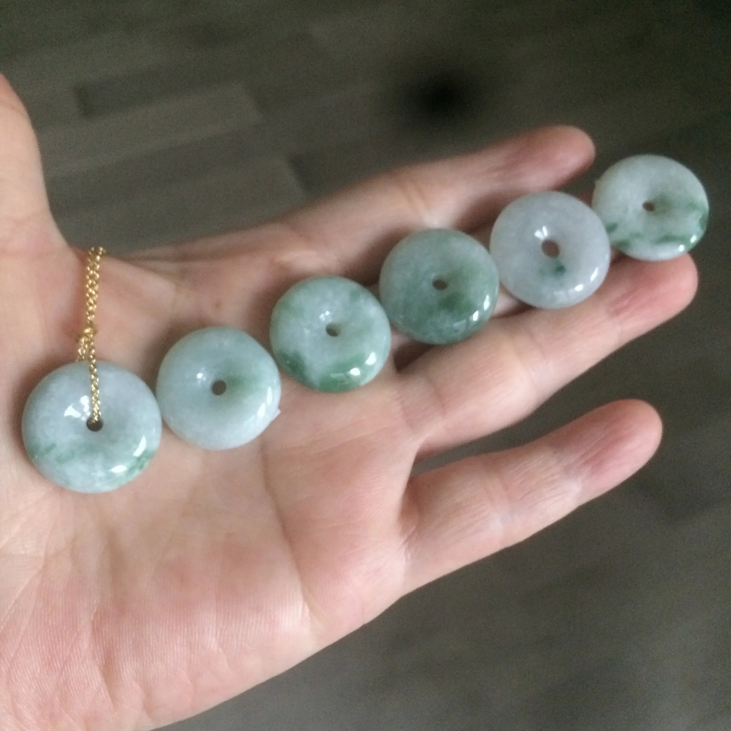 19-22mm Type A 100% Natural green/white (green floating flower) Jadeite Jade Safety Guardian Button donut Pendant group AC23