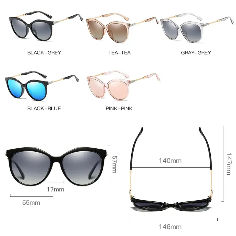 2021 New Luxury Hd Polarized Women Sunglasses Fashion Round Ladies Vintage Design Cat Eye Woman Fema