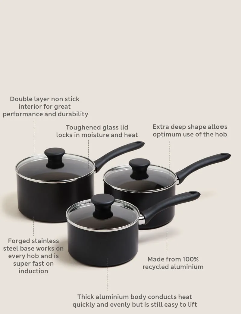 3 Piece Black Aluminium Non Stick Pan Set