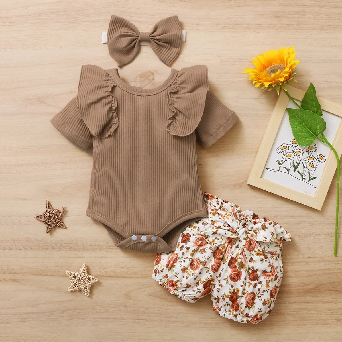 3Pcs Ruffle Romper Tops for Newborn Baby Girl Clothes