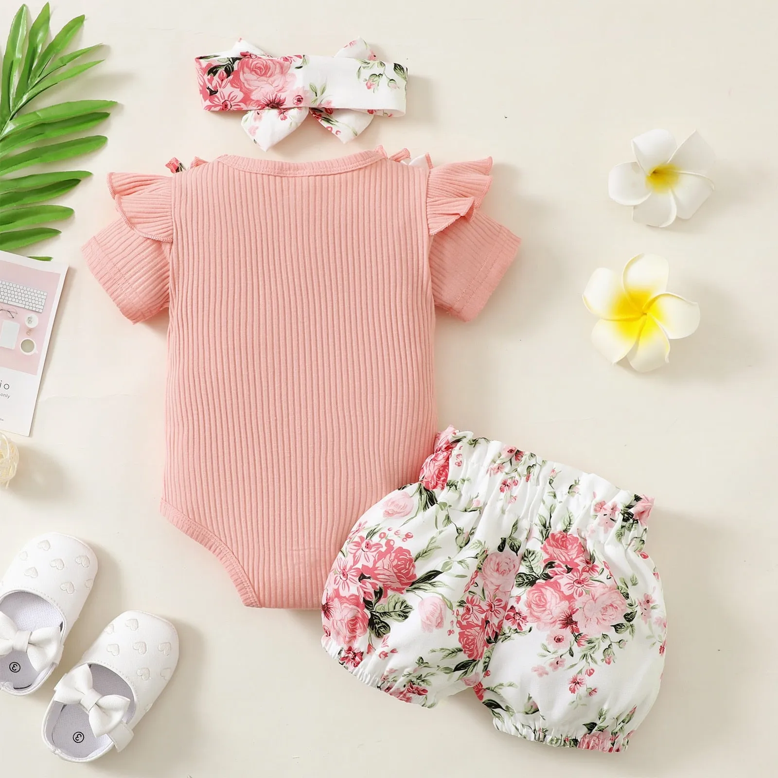 3Pcs Ruffle Romper Tops for Newborn Baby Girl Clothes