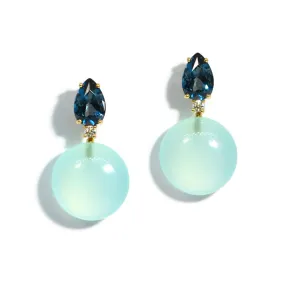 A & Furst - Bonbon - Drop Earrings with London Blue Topaz, Diamonds and Aqua Chalcedony, 18k Yellow Gold