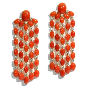 A & Furst - Nightlife - Chandelier Earrings with Red Coral and Diamonds, 18k Yellow Gold