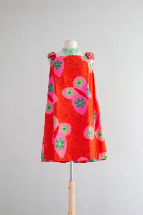 Adorable! 1960's Flower Power Cotton Trapeze Sundress / Medium