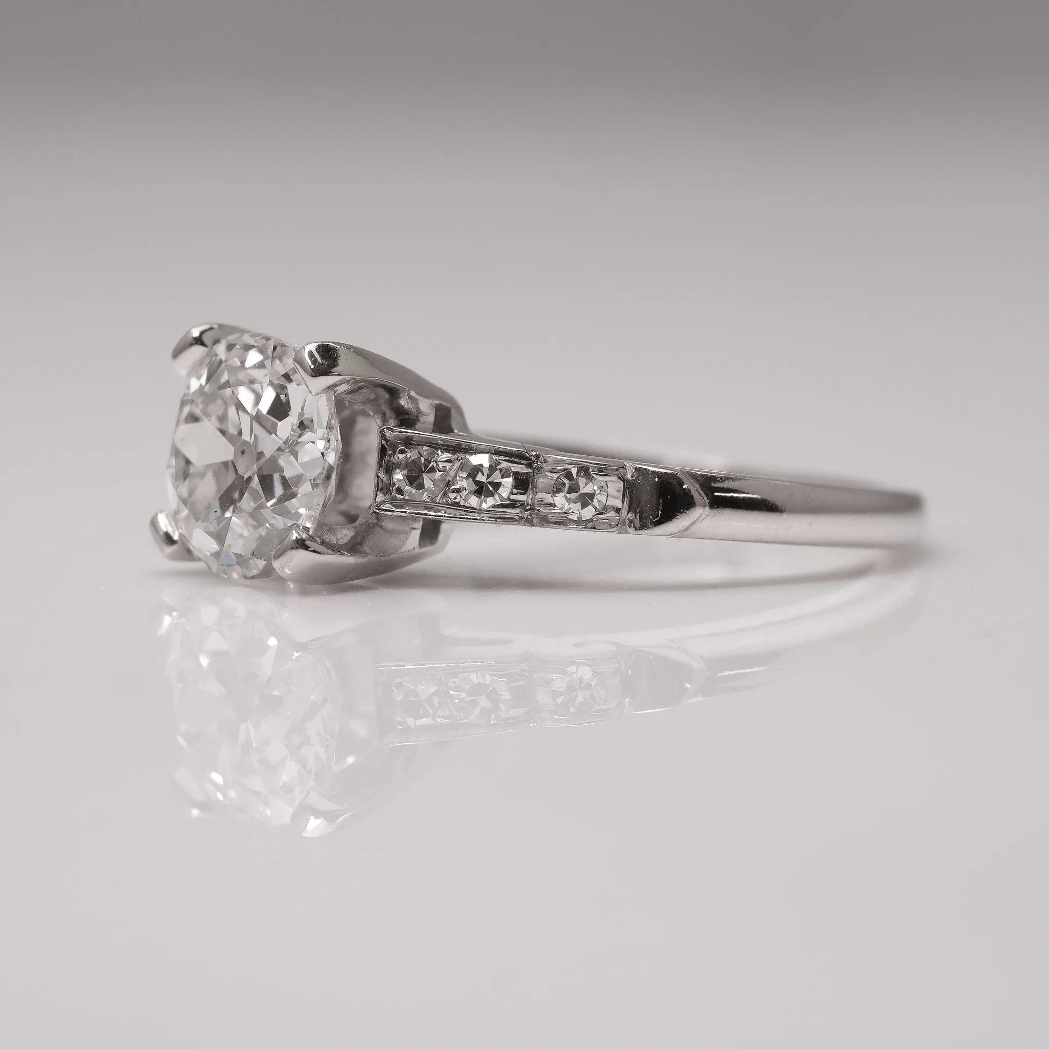 Art Deco Platinum Set Diamond Solitaire Ring 1.71 Carats