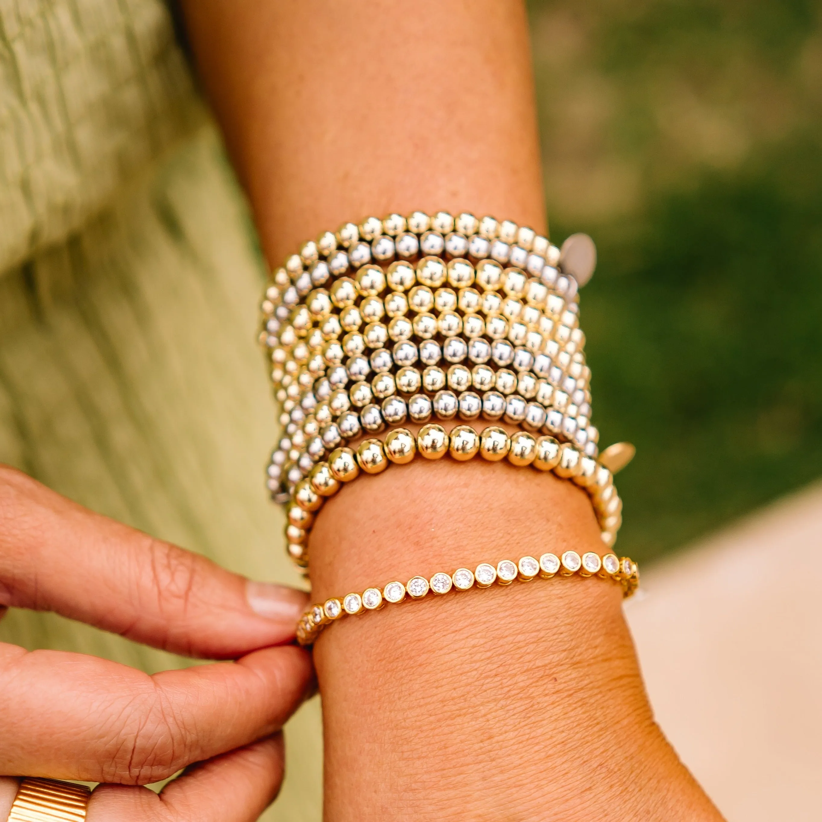 Ballroom Silver Small Beaded Stretch Bracelets