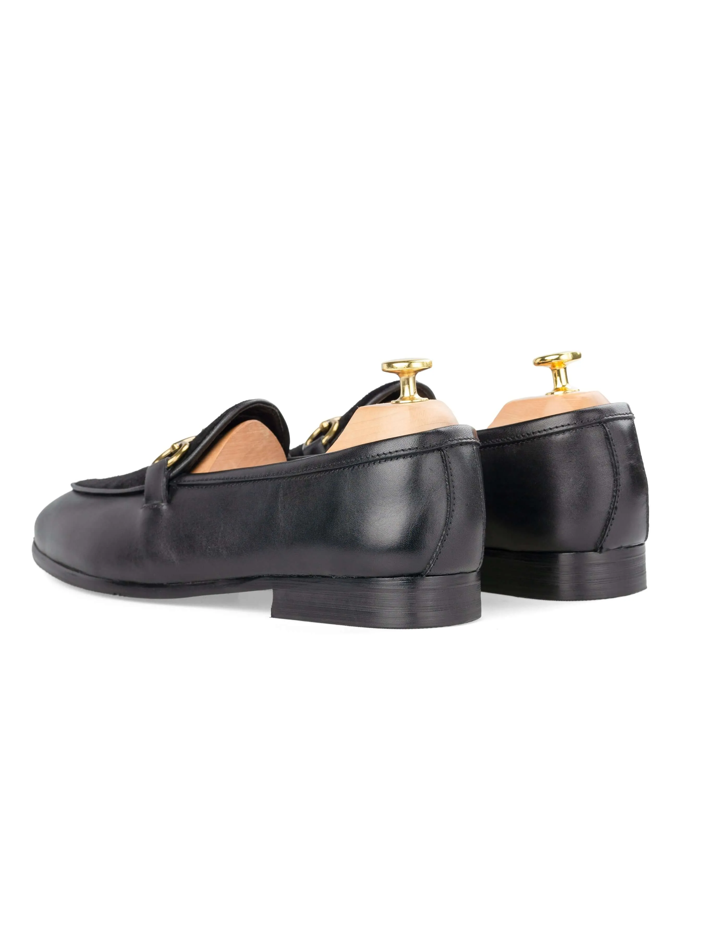 Belgian Loafer Horsebit Buckle - Solid Black & Suede (Gold Buckle)