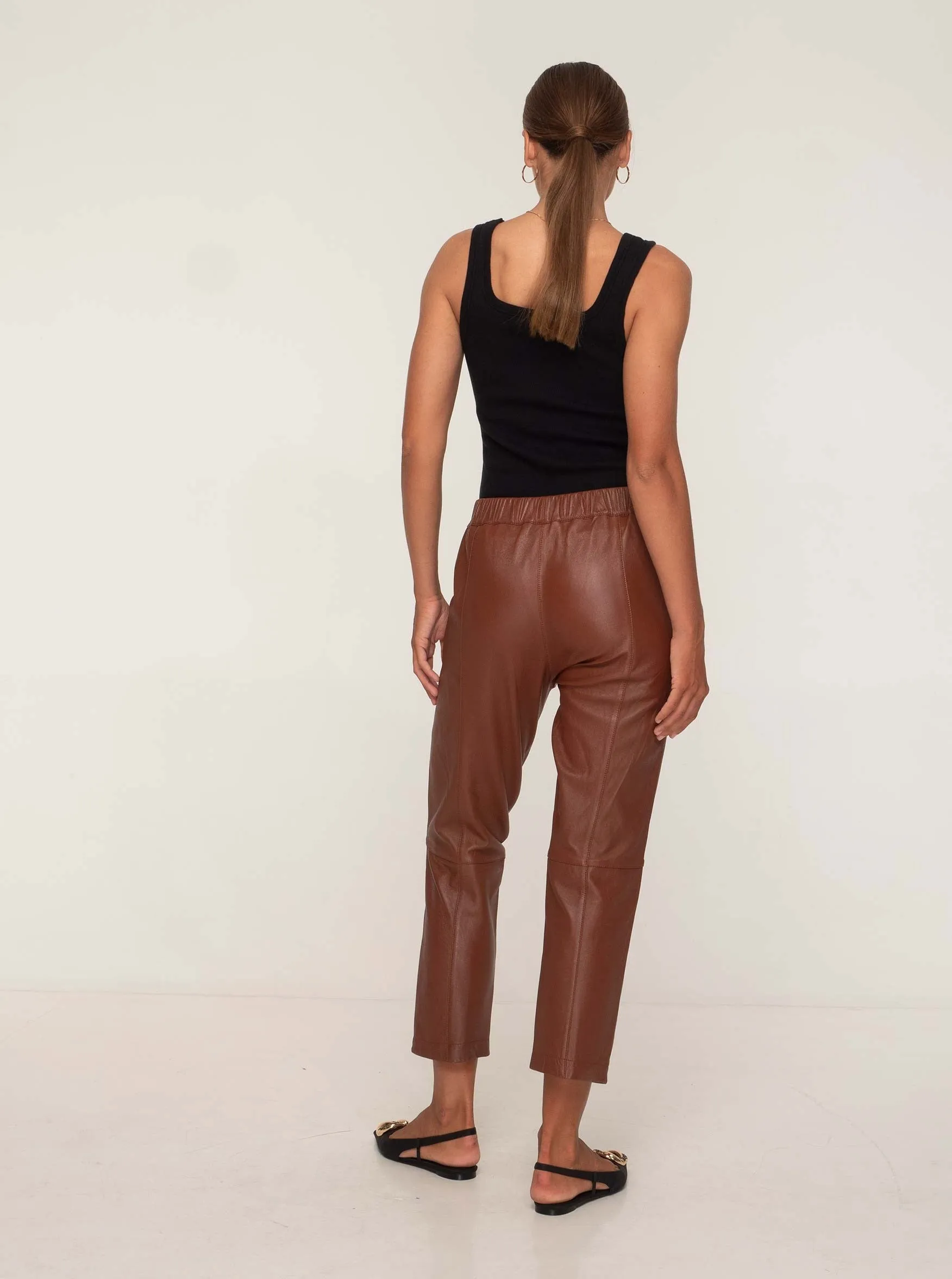 BIANCA LEATHER JOGGER - WHISKEY