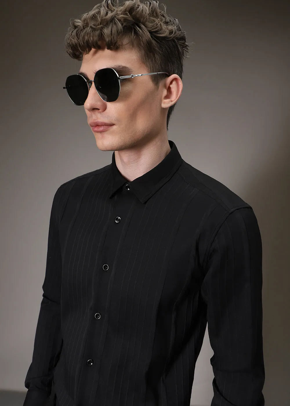 Black Pleat Designer Shirt