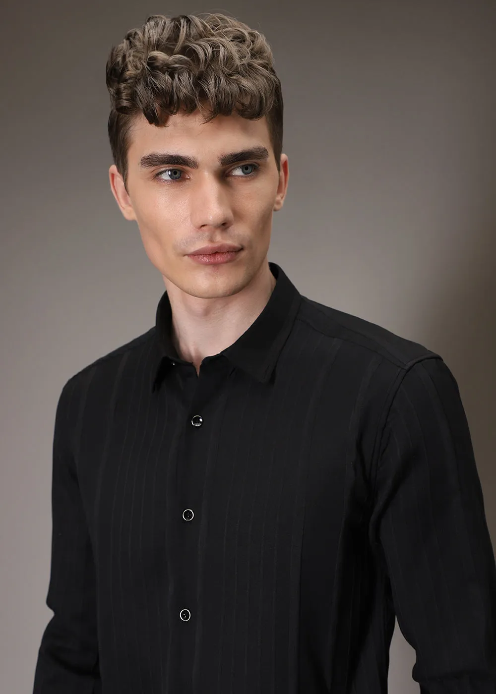 Black Pleat Designer Shirt