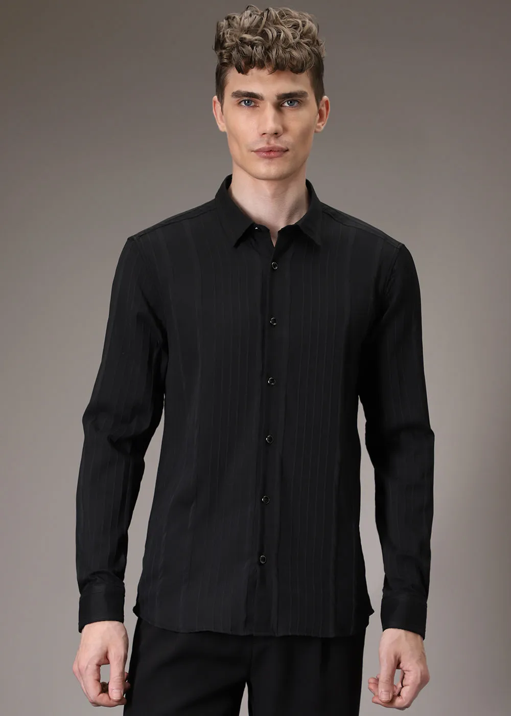 Black Pleat Designer Shirt