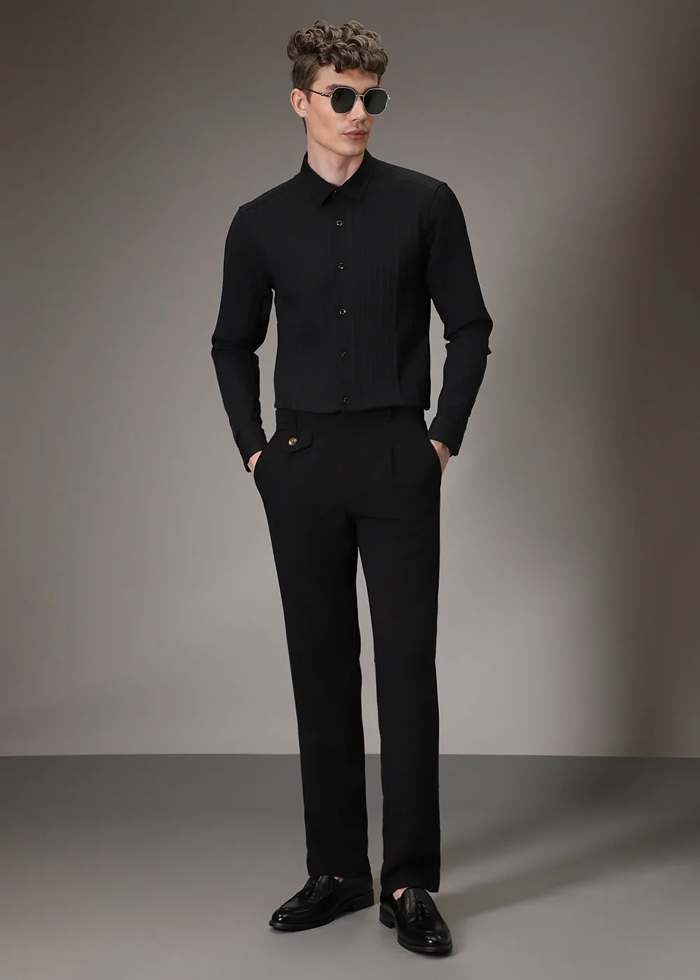 Black Pleat Designer Shirt