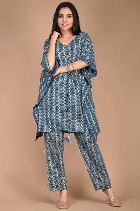 Blue Cotton Kaftan Set