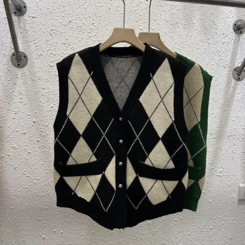 Button-Down Vest With Argyle Pattern