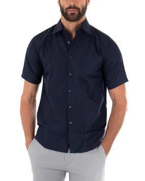 Camicia Uomo Maniche Corte Con Colletto Regular Fit Taglio Classico Con Taschino Cotone Basic Tinta Unita Blu GIOSAL-CC1142A