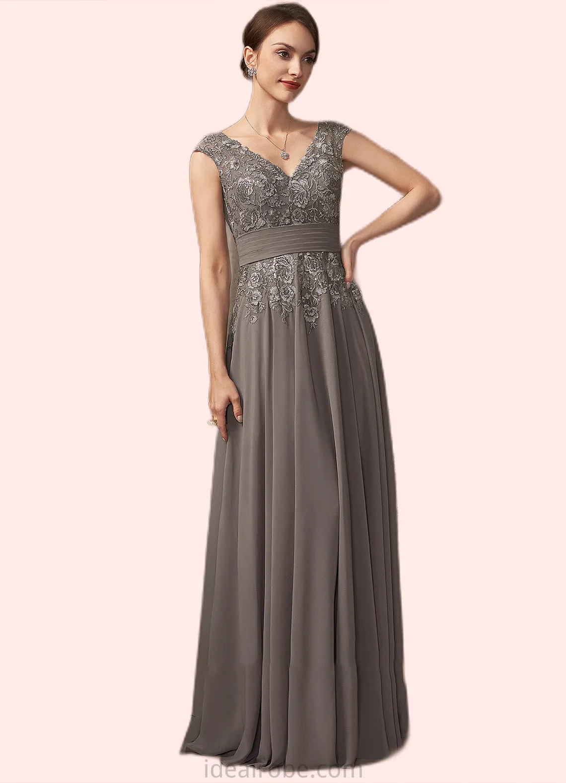 Carly A-Line V-neck Floor-Length Chiffon Lace Mother of the Bride Dress With Ruffle Sequins STK126P0014870