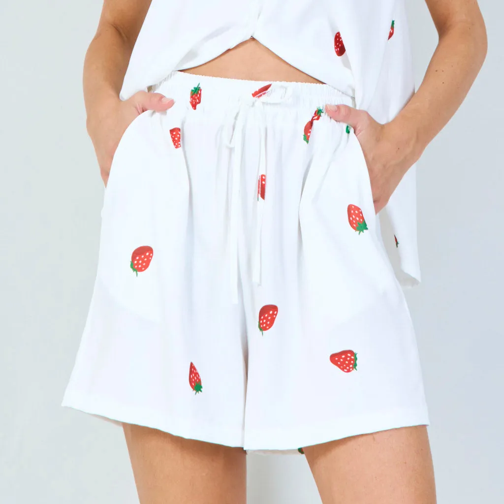 Cute strawberry print shirt and shorts set wholesale