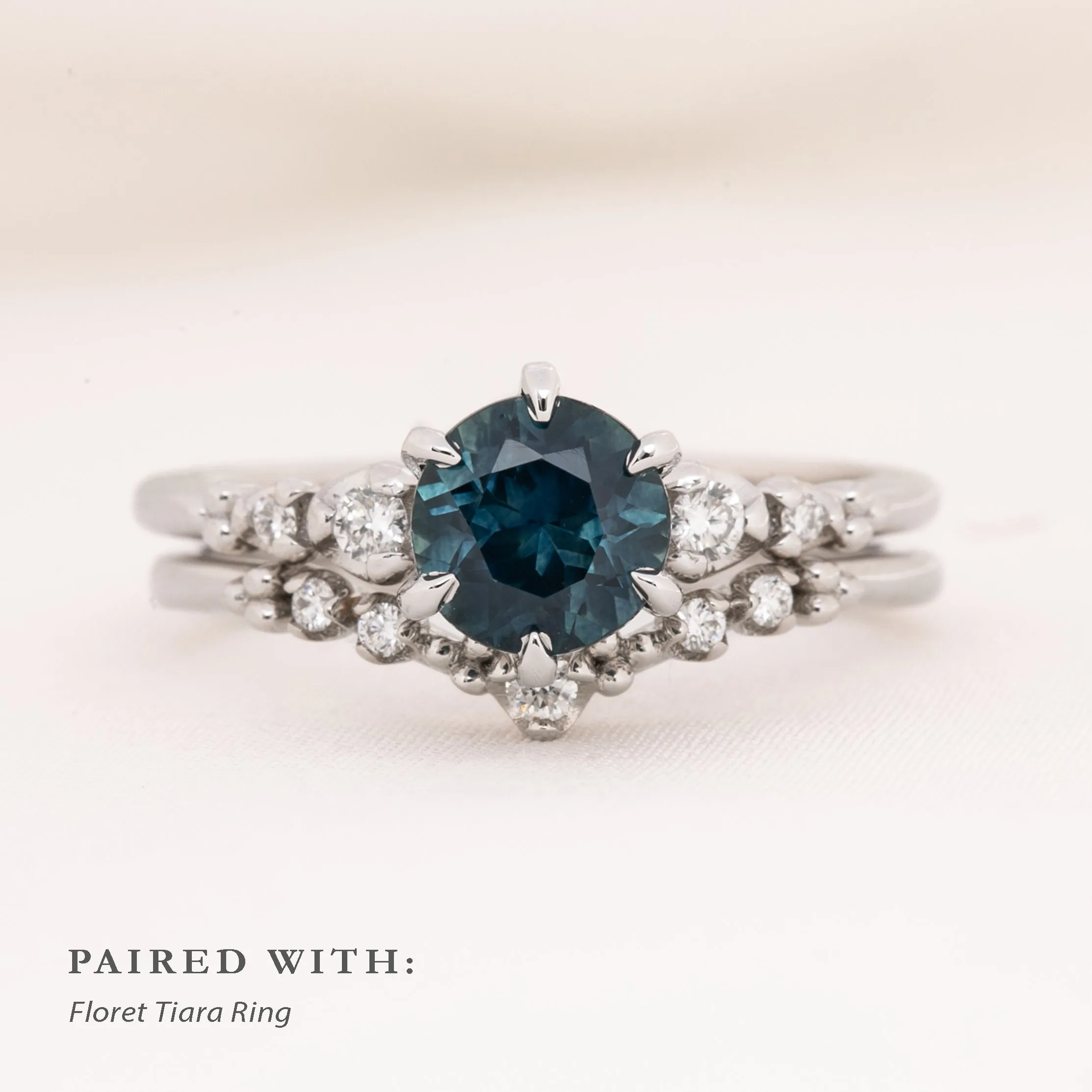 Estel Fleur Ring 1.42ct Deep Teal Blue Montana Sapphire, 14k White Gold (One of a kind)