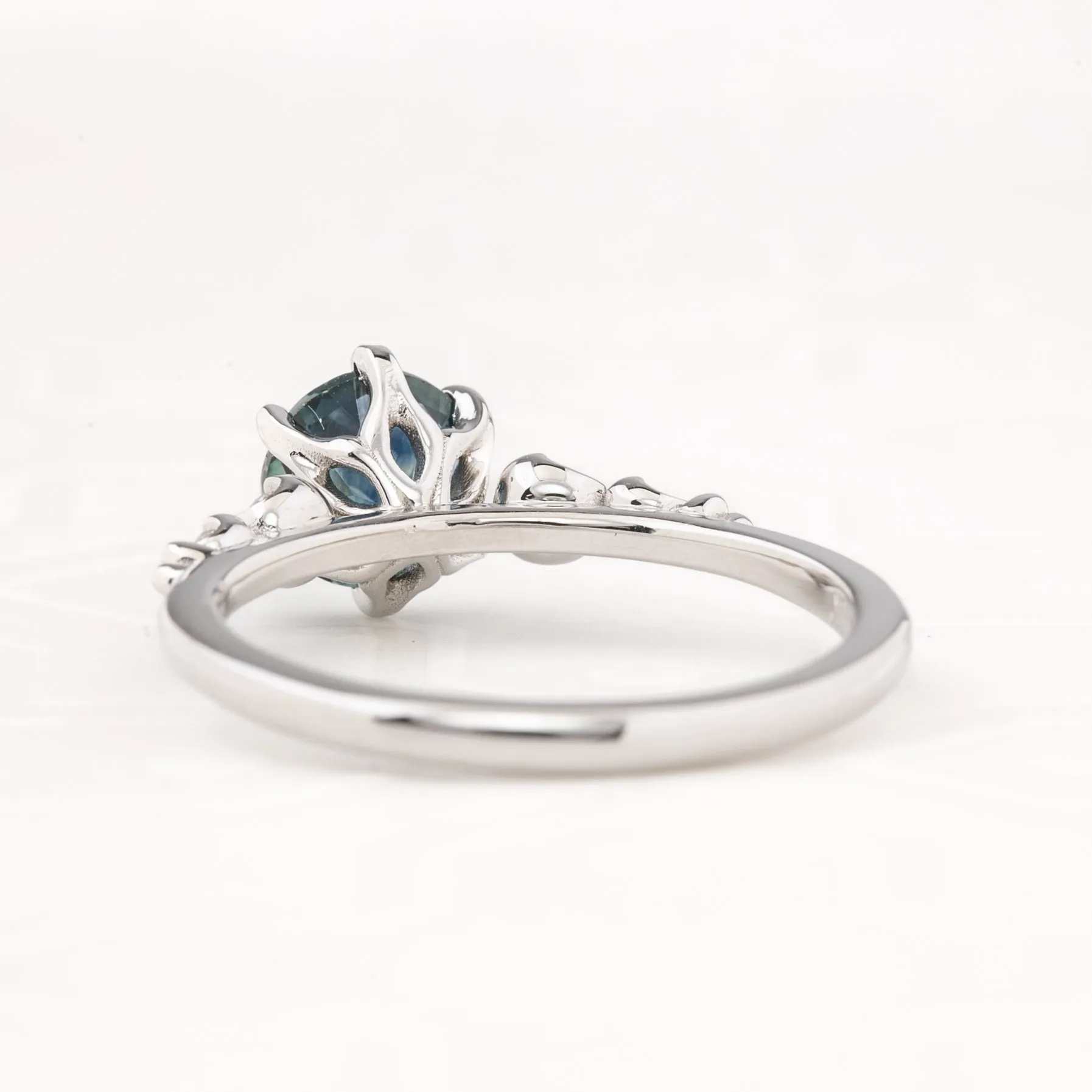 Estel Fleur Ring 1.42ct Deep Teal Blue Montana Sapphire, 14k White Gold (One of a kind)