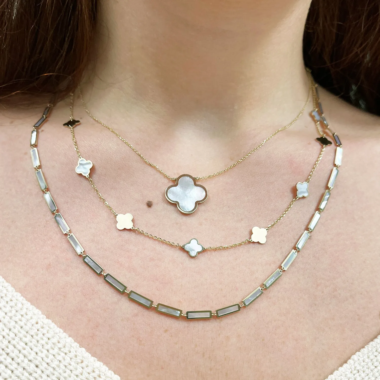 Extra Large Mother of Pearl Single Clover Necklace