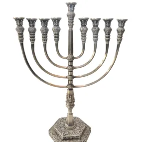 Huge Temple Menorah Hanukkiah Silver Plated Jerusalem Candle Holder