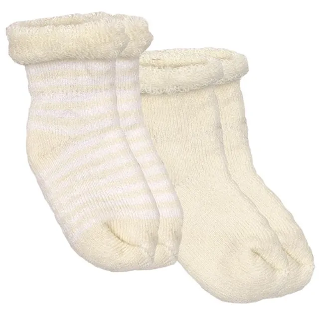 kushies baby terry socks 2pk - butter stripe/solid