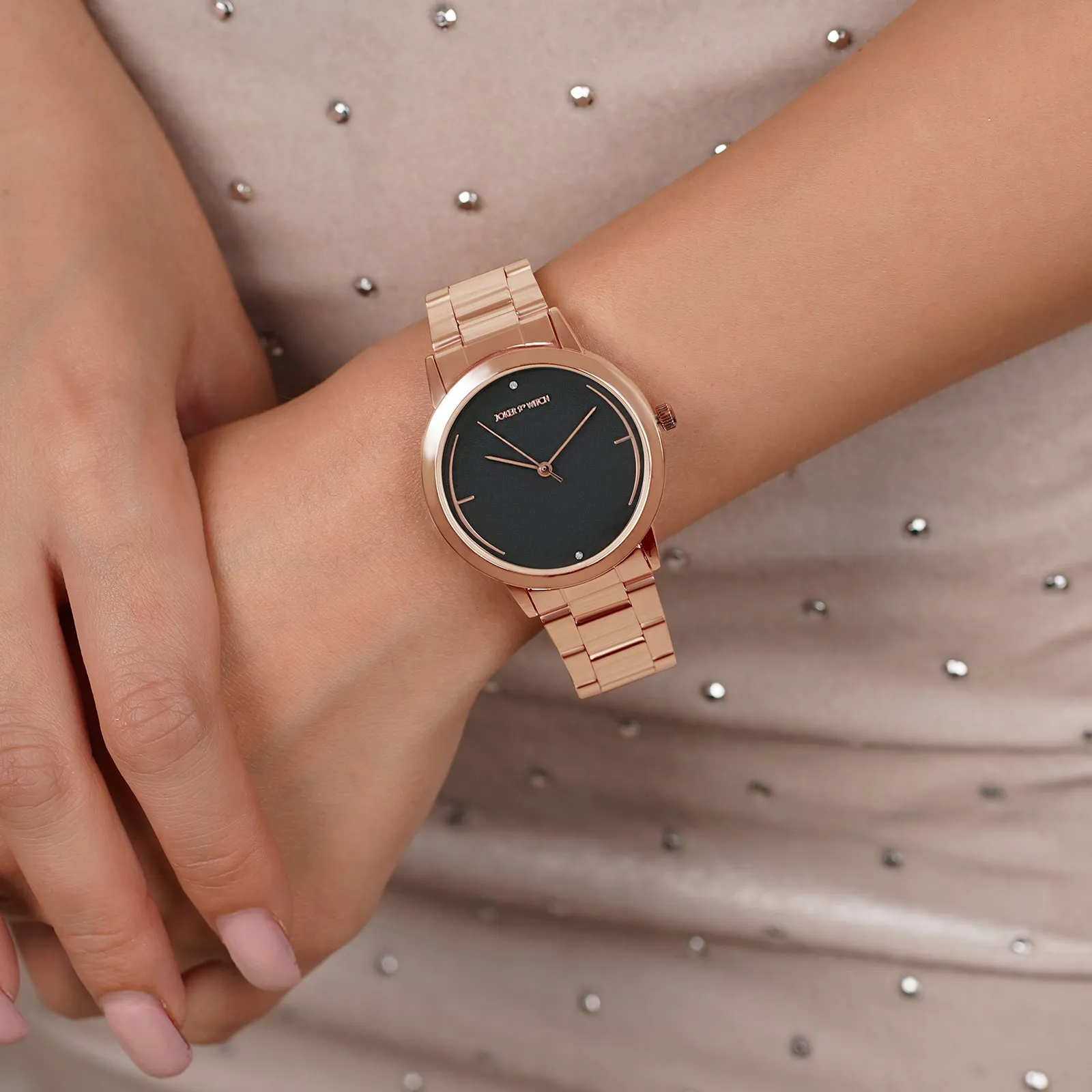 Luna Grey Dial Rosegold Metallic Strap Watch