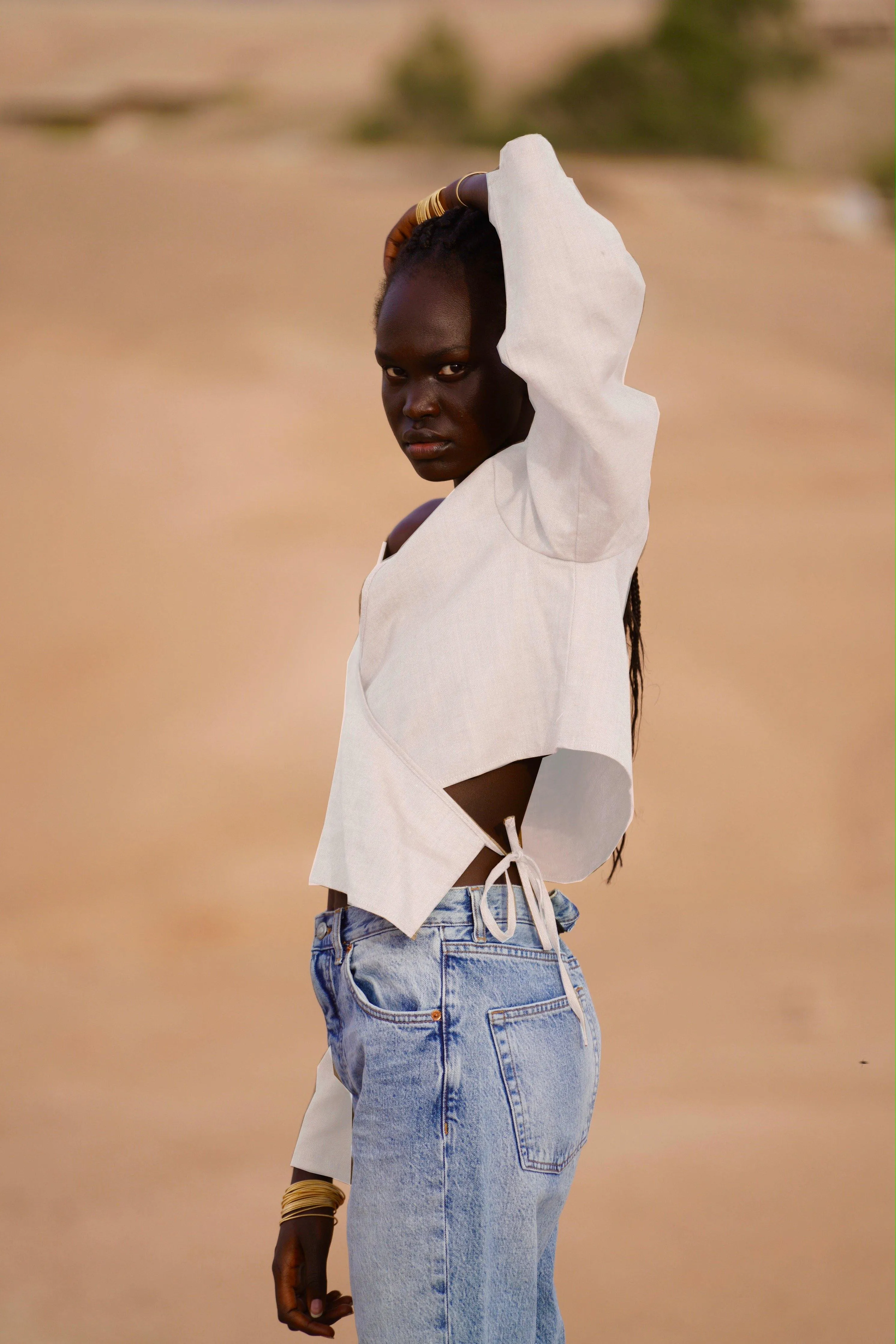 MAISON BEIGE TOP EN LIN - "WHITE DUNE"