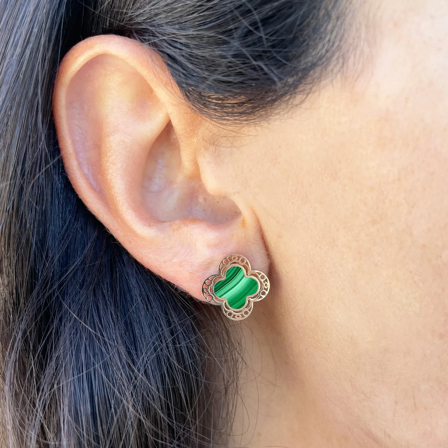 Malachite Lace Clover Stud Earrings