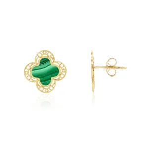 Malachite Lace Clover Stud Earrings