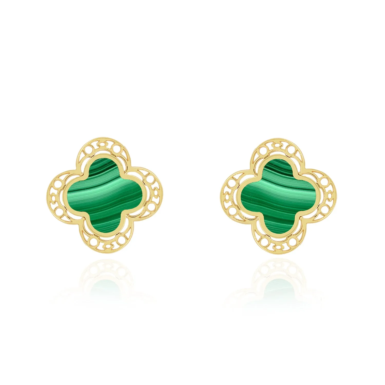 Malachite Lace Clover Stud Earrings