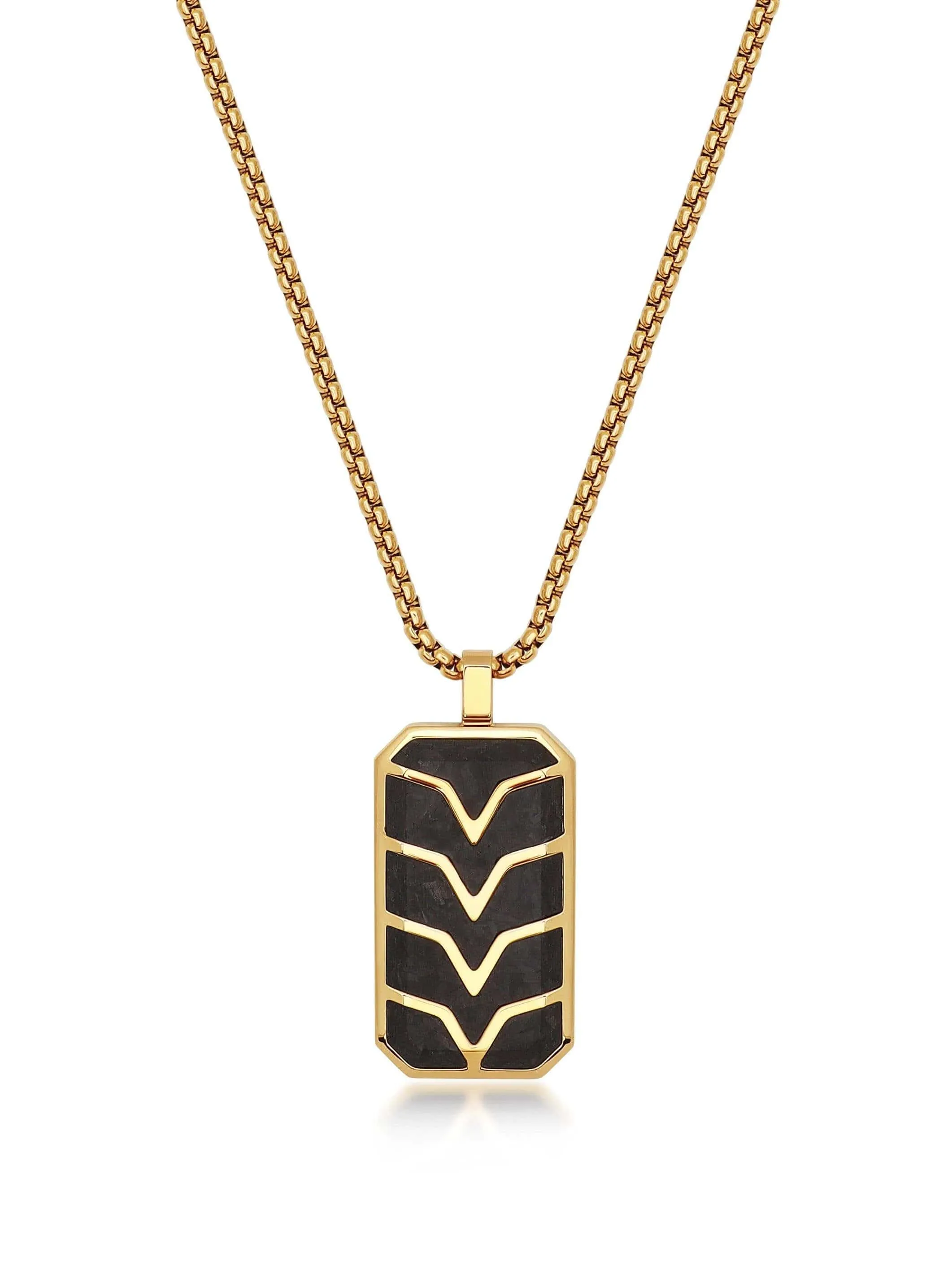 Men's Forged Carbon Fiber Dog Tag with Gold Chevron Detail