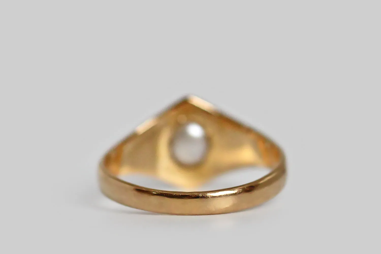 Mid 20th Century Dual Apex Ring with Pearl in 18k Gold