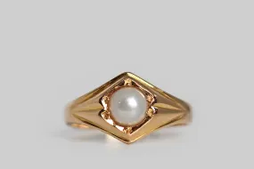 Mid 20th Century Dual Apex Ring with Pearl in 18k Gold