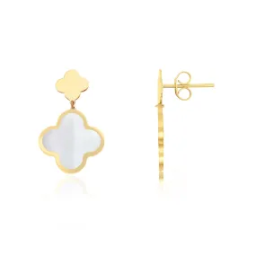 Mother of Pearl and Gold Clover Drop Earrings