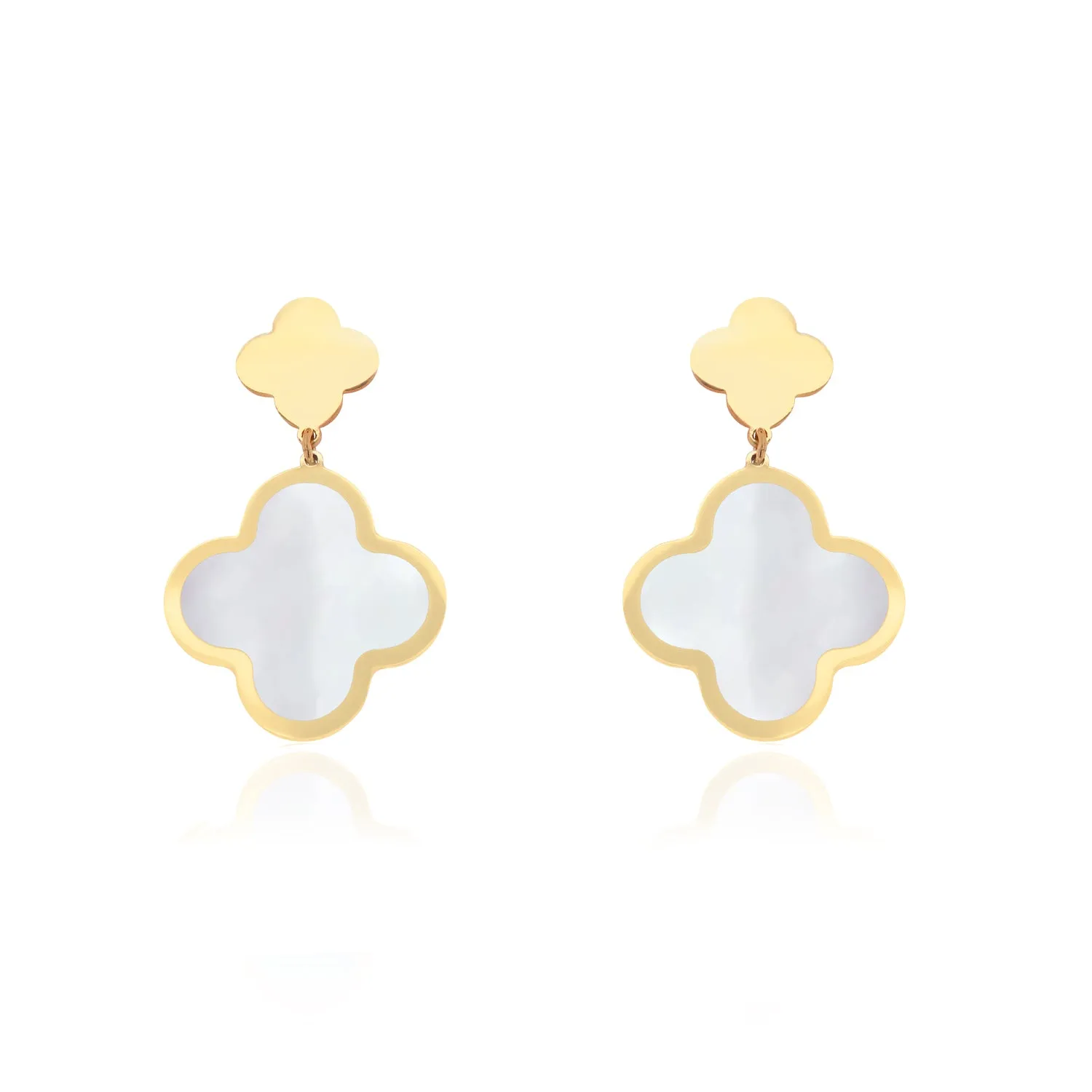 Mother of Pearl and Gold Clover Drop Earrings