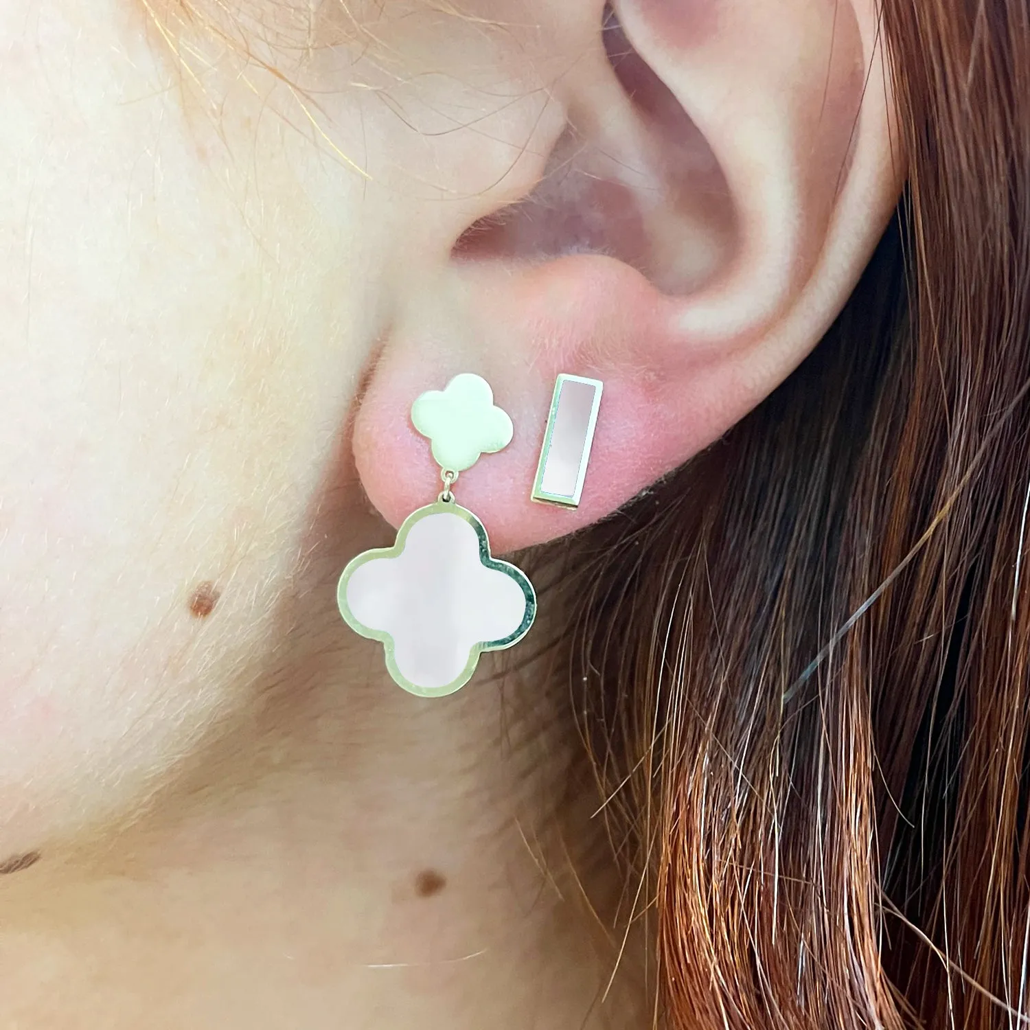 Mother of Pearl and Gold Clover Drop Earrings