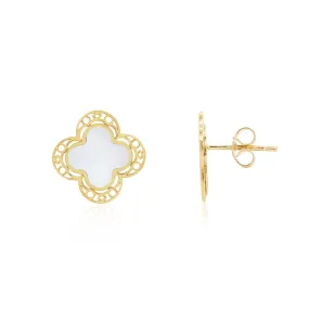 Mother of Pearl Lace Clover Stud Earrings