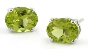 Oval Peridot Stud Earrings, 6x8mm.