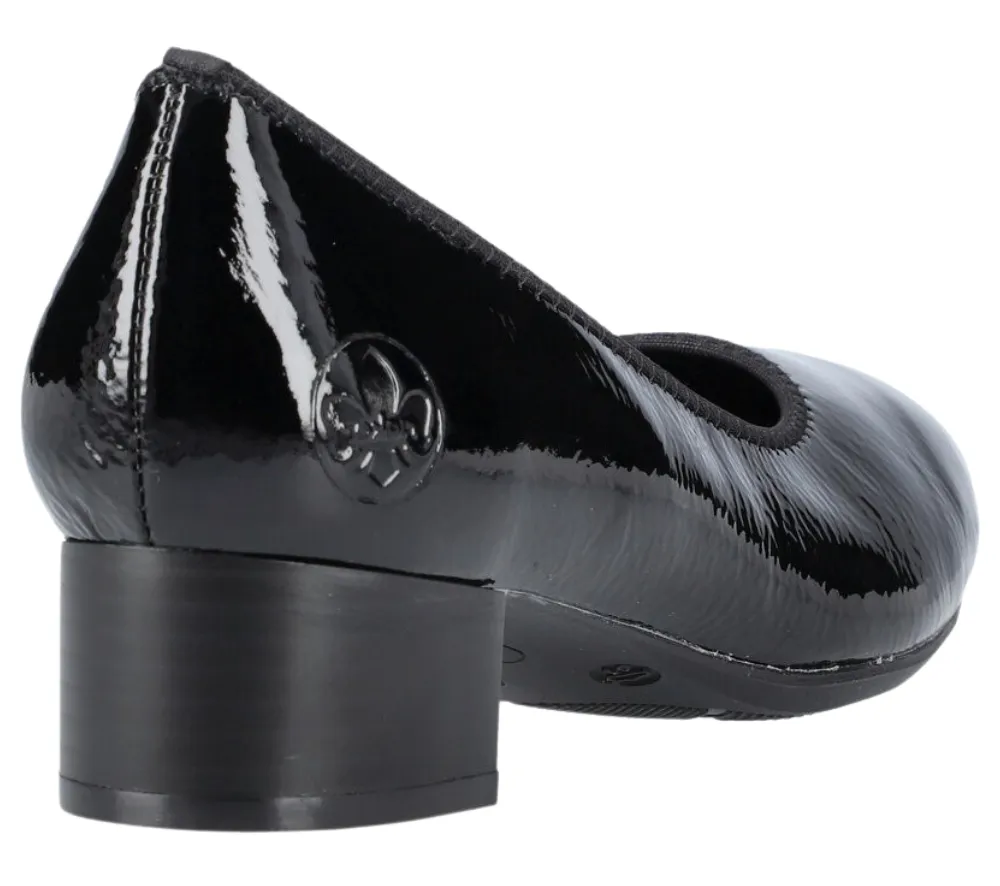 Pantofi eleganti, dama, RIEKER, ANTISTRESS, 49260-04 negru, piele lacuita, cu toc