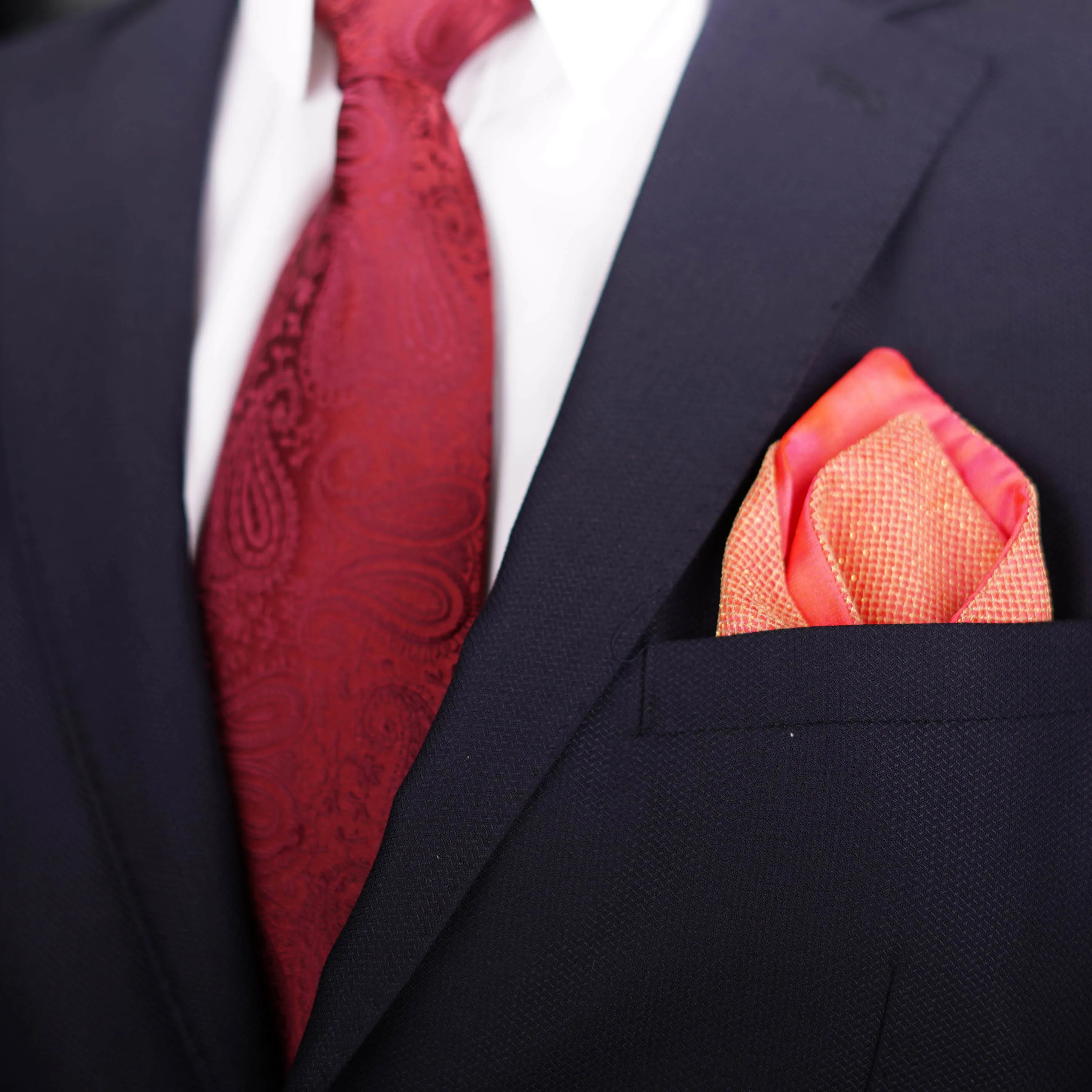 Regal Net Orange Pocket Square