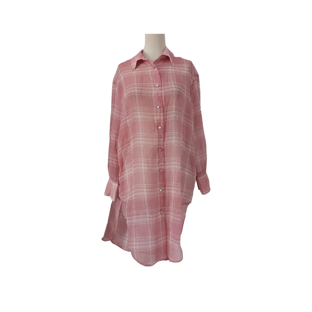 River Island Pink and White Checked Sheer Collared Shirt | Pre Loved |