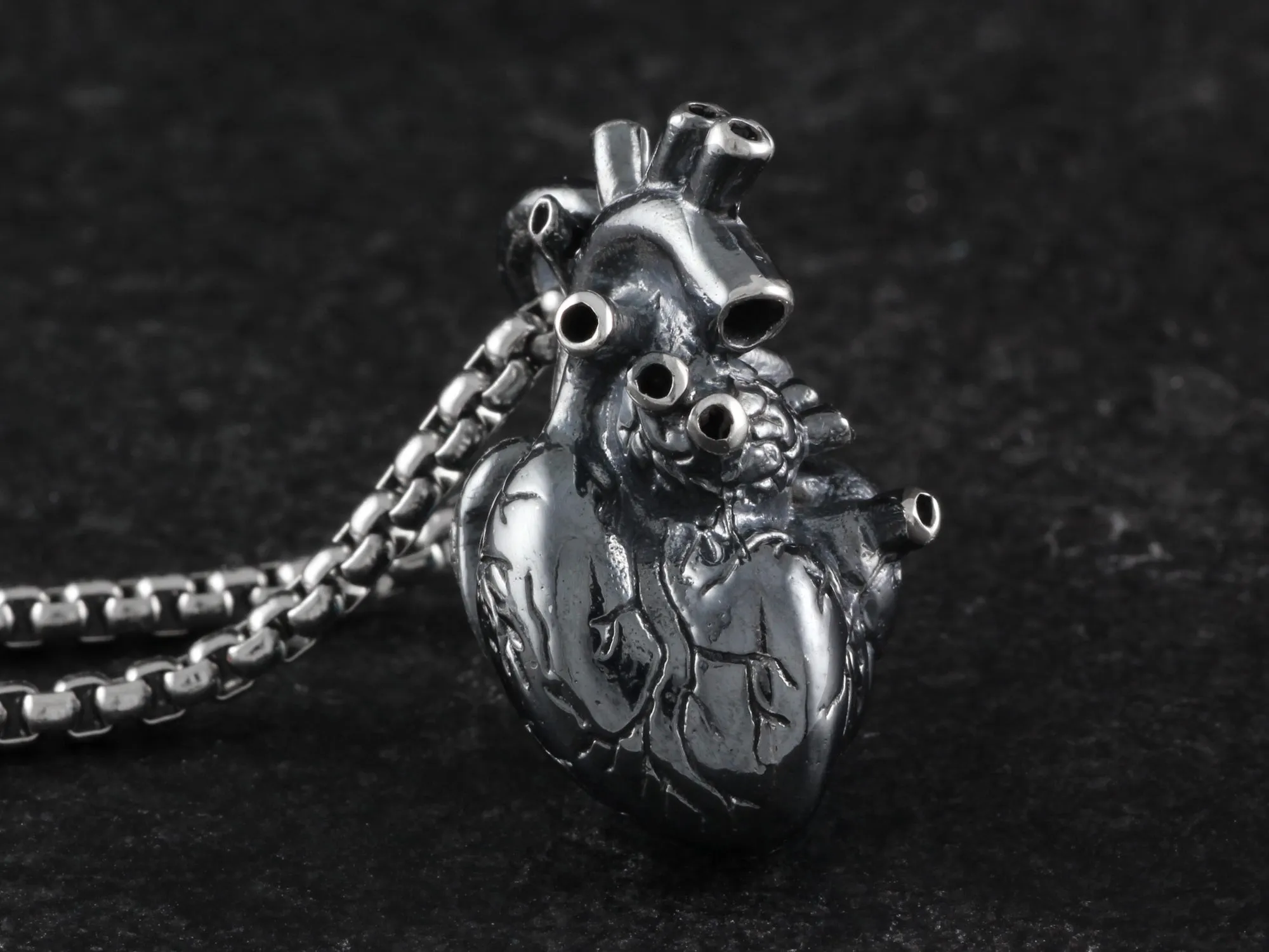 Sterling Silver Black Anatomical Heart Necklace