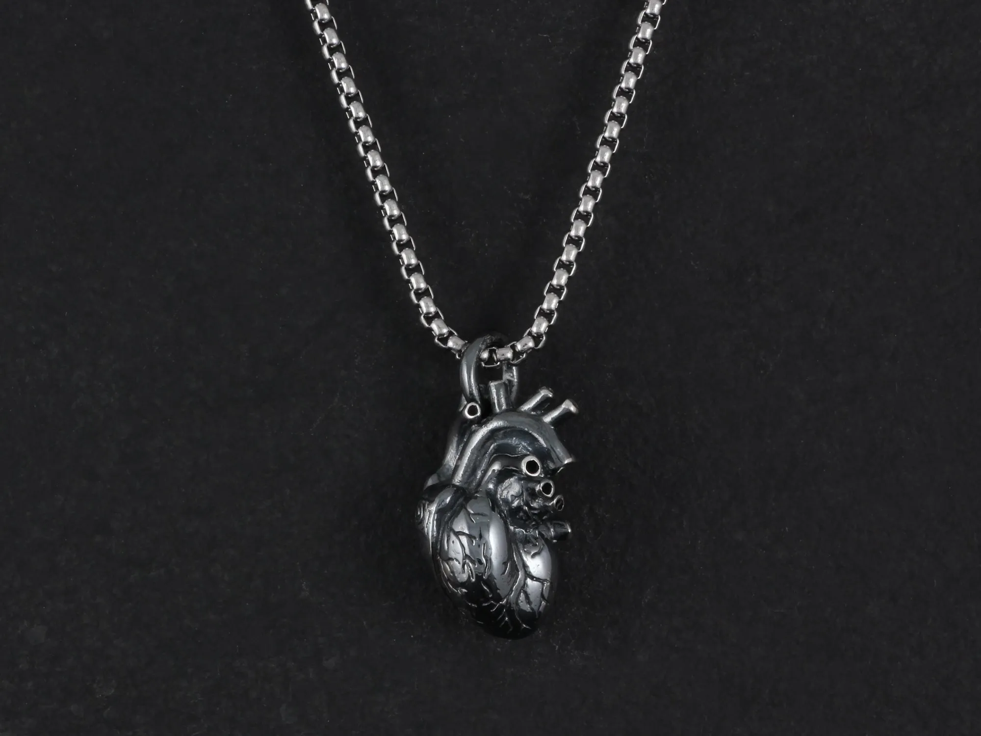 Sterling Silver Black Anatomical Heart Necklace