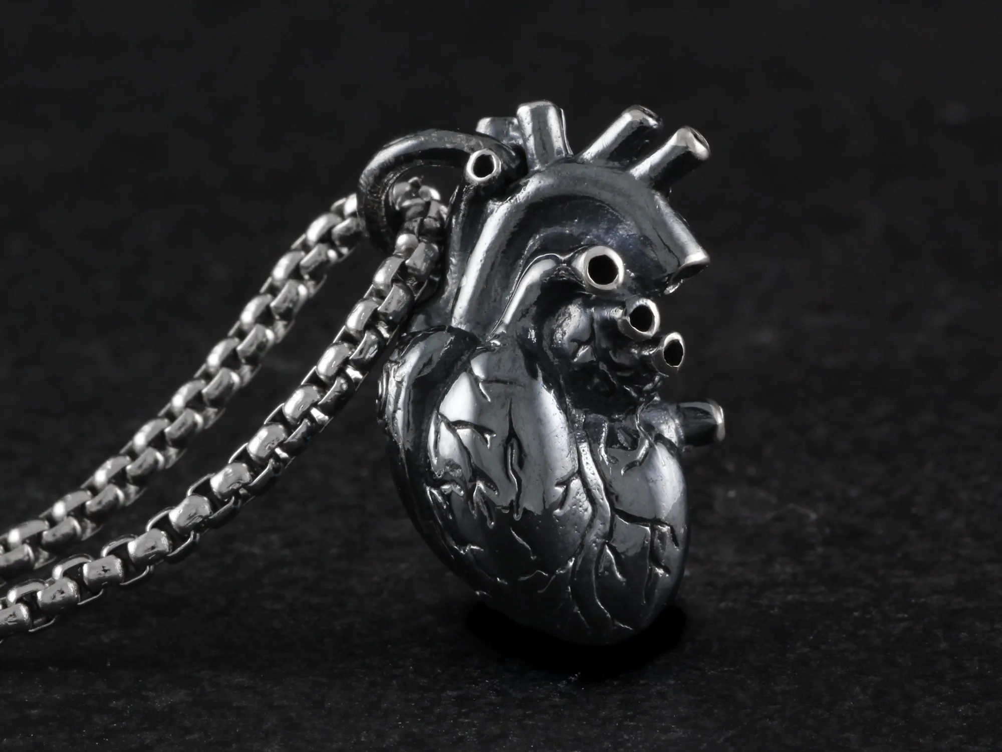 Sterling Silver Black Anatomical Heart Necklace